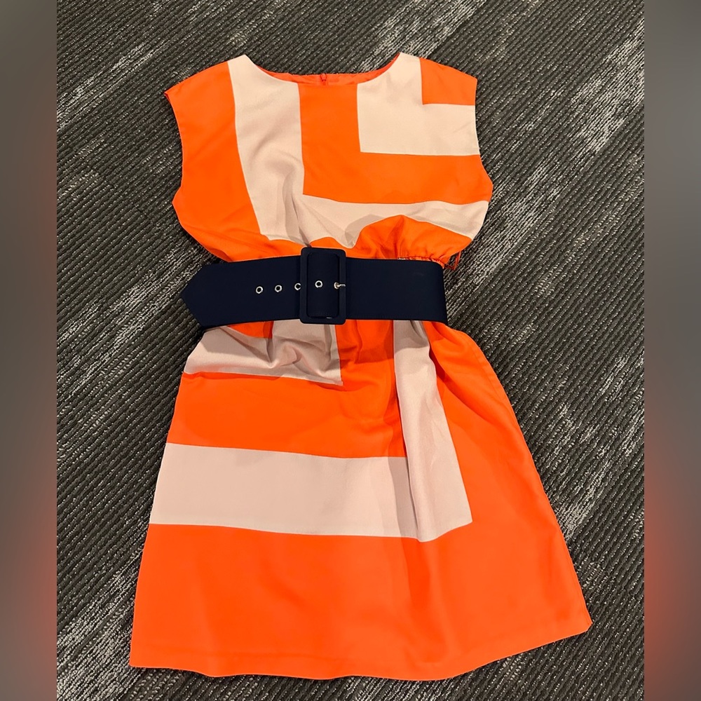 Alyx dress, orange, tan and navy, size 8